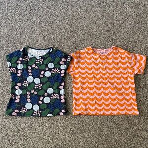 Uniqlo Marimekko Geometric Floral Print Girls Top Shirt Lot Sz 9-10
